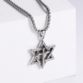 AML Europische und amerikanische Mode Titan Stahl sechs zackige Stern Halskette Retro Kreuz guss Anhnger Herren schmuckpicture14